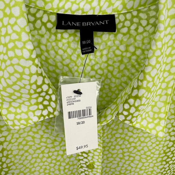 Lane Bryant Size 18 / 20 Sheer Green & White Long Sleeve Button Down Blouse Top - Picture 9 of 10